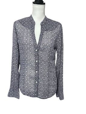 VTG American Eagle Ditsy Floral Button Up Shirt Womens Large Blue Boho Sheer